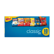 Snack chip variety pack front showing assorted chip bags and 18 bags label