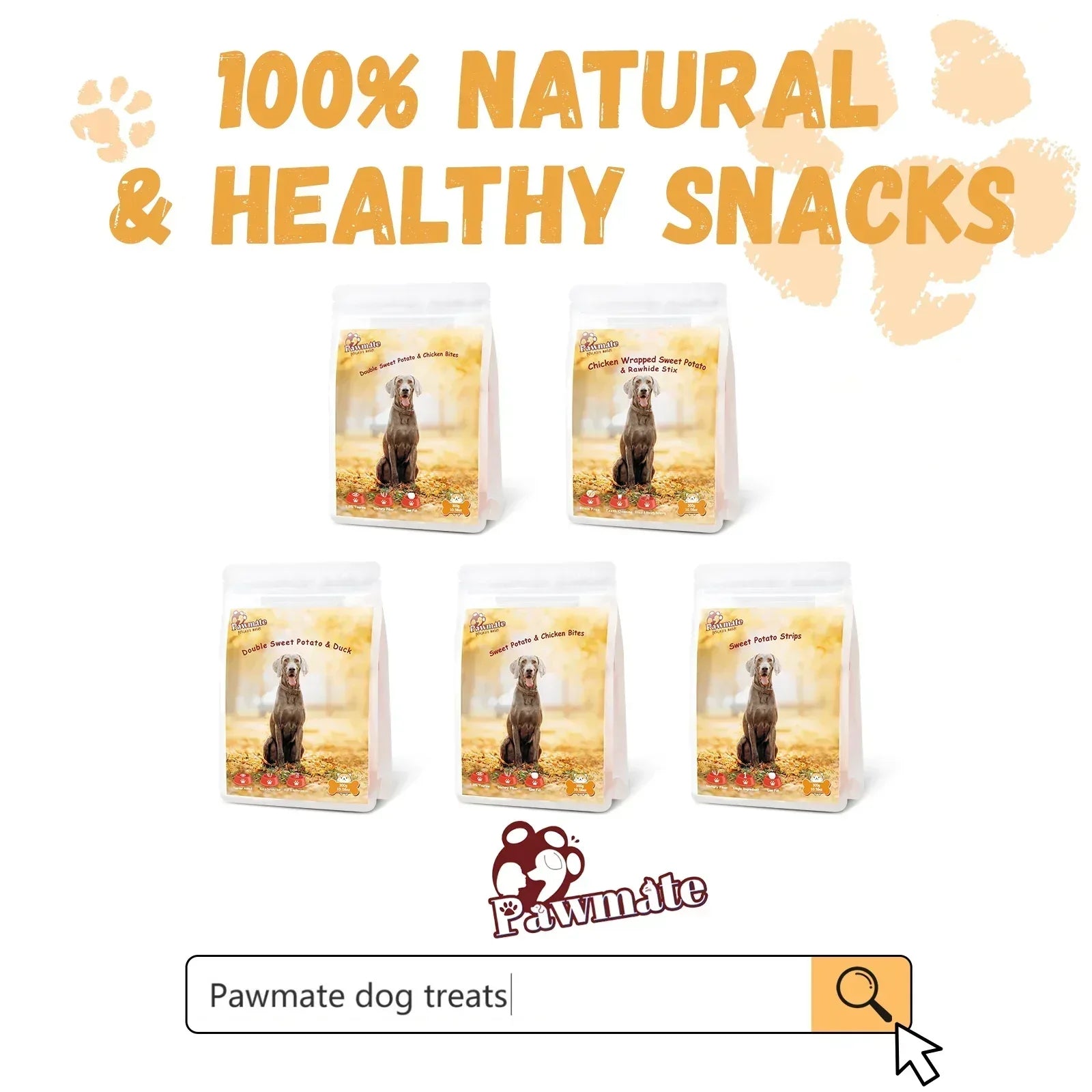 Pawmate Sweet Potato Dog Treats, Promote Digestion Soft Chews for All Dogs, 30 ct Packet