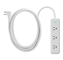 White surge protector power strip with braided extension cord and spaced outlets