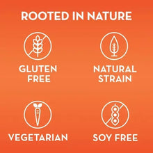 Naturally rooted in nature supplement badges: gluten free, natural strain, vegetarian, soy free