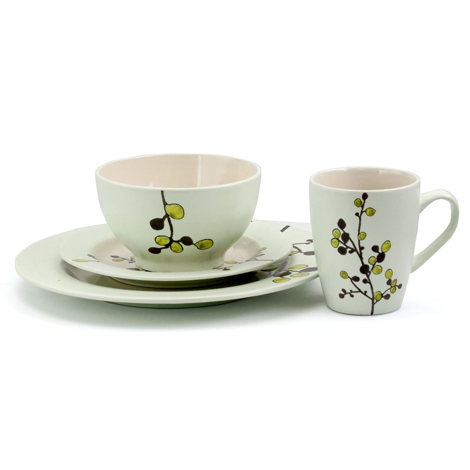 Elama Retro Bloom 16 Piece Round Stoneware Dinnerware Set in Green