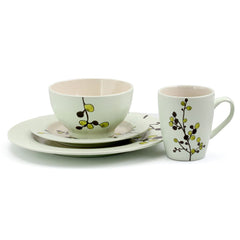 Elama Retro Bloom 16 Piece Round Stoneware Dinnerware Set in Green