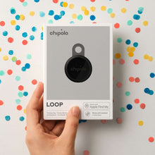 Chipolo LOOP tracker retail box packaging with black round tracker front