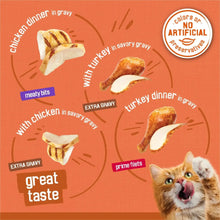 Turchicken wet cat food with meat bits and prime fillets in savory gravy