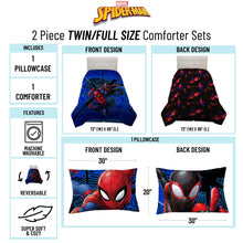 Spider-Man 2-piece reversible twin/full comforter set: blue front, black red back, 1 pillowcase