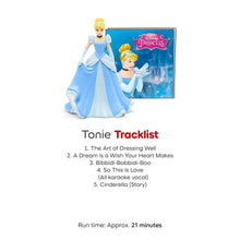 Cinderella character figurine beside Princess-themed tracklist card