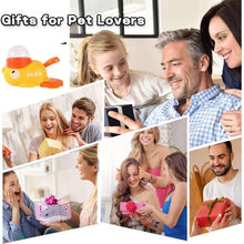 Yellow duck-shaped interactive dog treat dispenser toy with orange lid