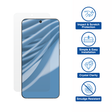 Tempered glass screen protector, clear cover for a smartphone front display.