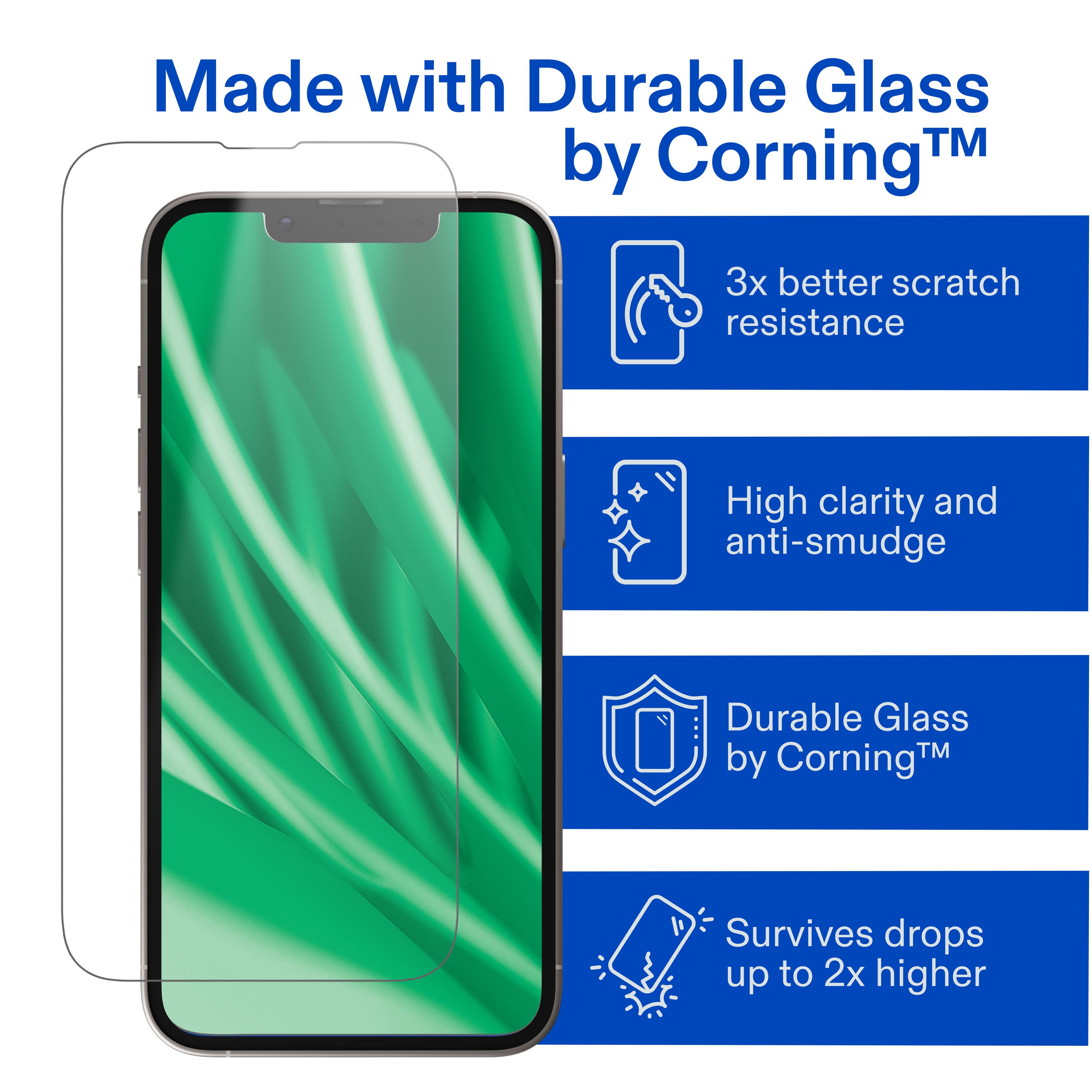 onn Corning Glass Screen Protector for iPhone® 17e / 16e / 14 / 13 / 13 Pro, Made with Durable Glass by Corning™ for Ultimate Protection, with Easy Application Tray