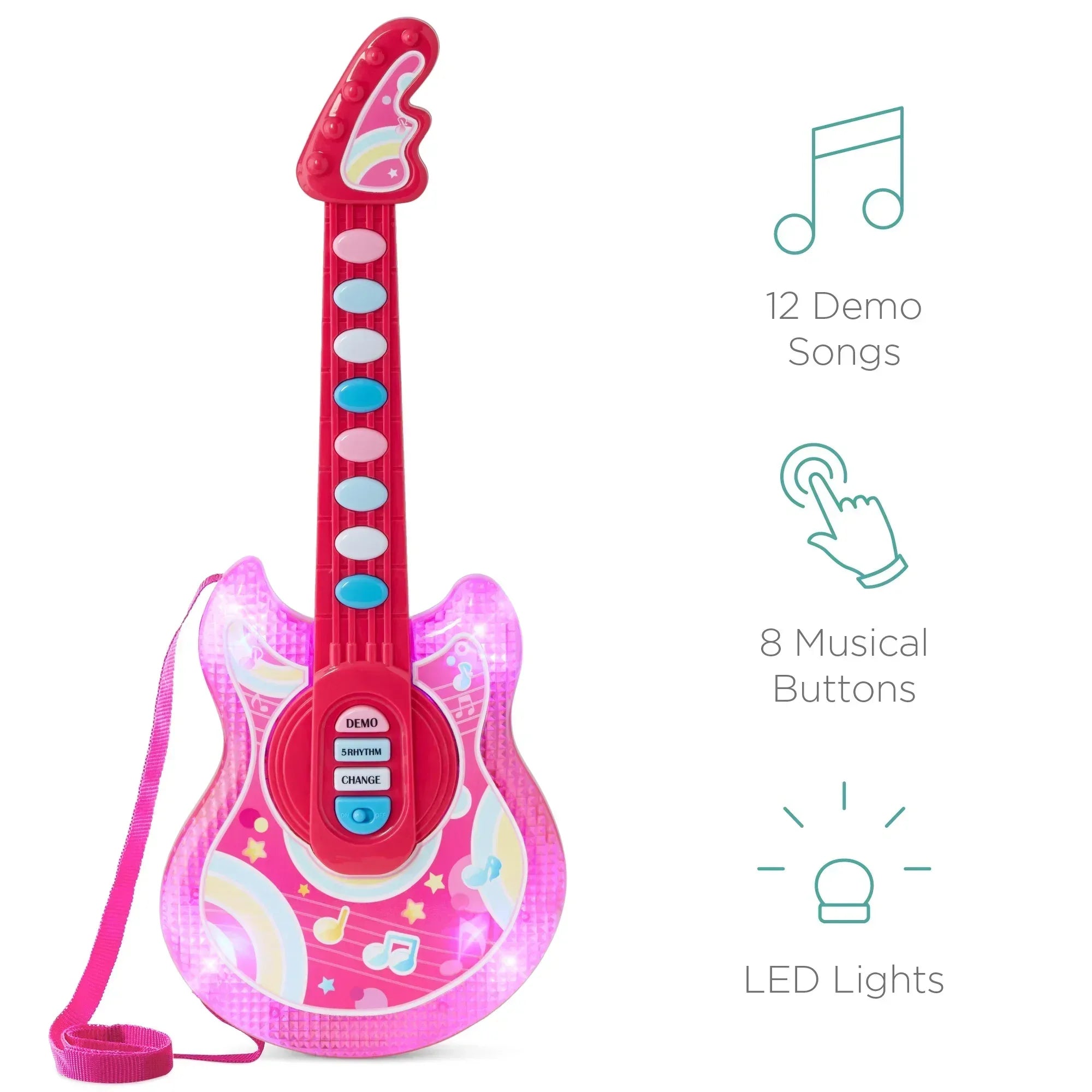 Best Choice Products 19in Kids Flash Guitar, Pretend Play Musical Instrument Toy for Toddlers w/ Mic, Stand - USA MEGA SHOP