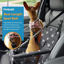 Black paw-print dog car booster seat travel carrier with adjustable seat belt and leash clip
