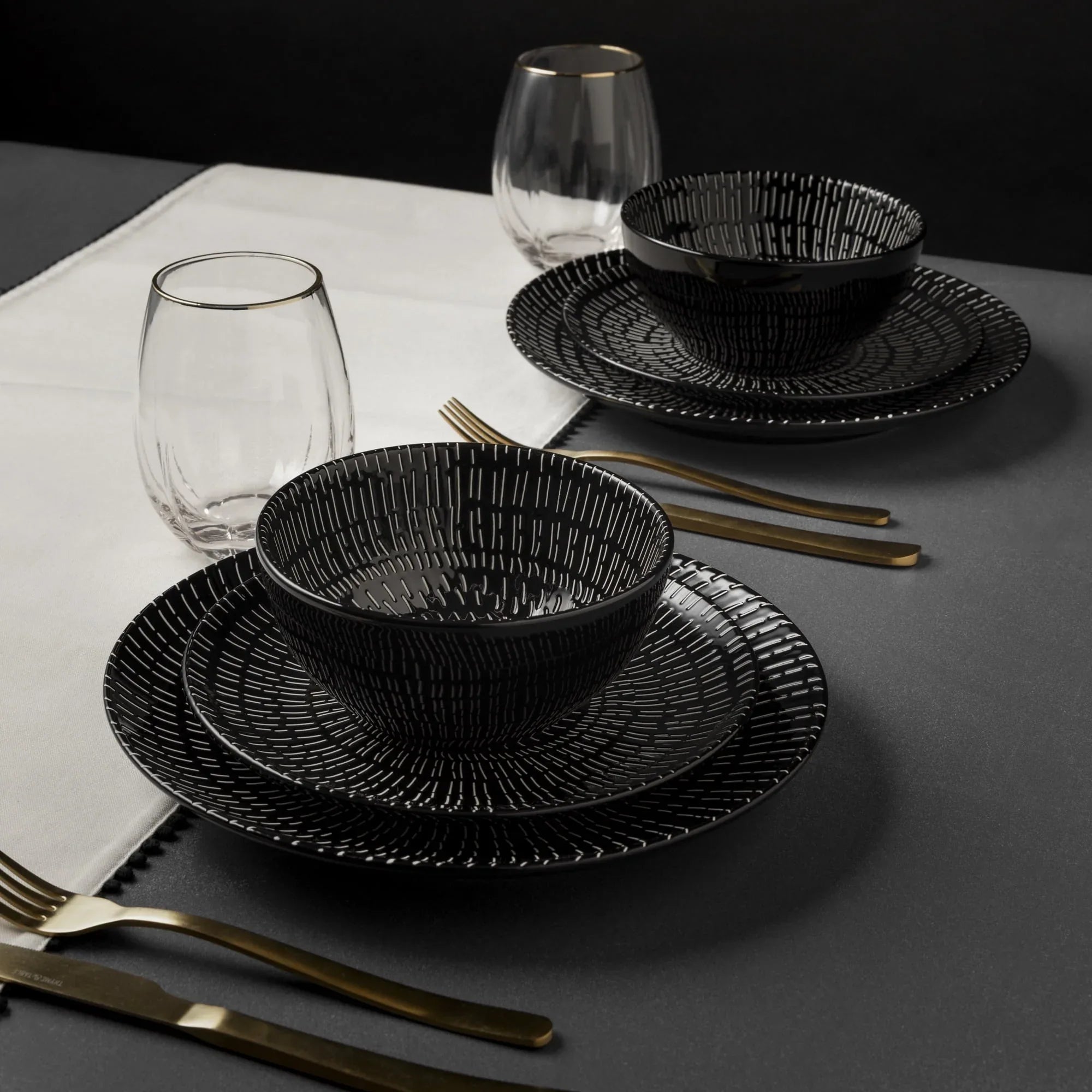 Thyme & Table Maddox 12-Piece Stoneware Dinnerware Set - USA MEGA SHOP