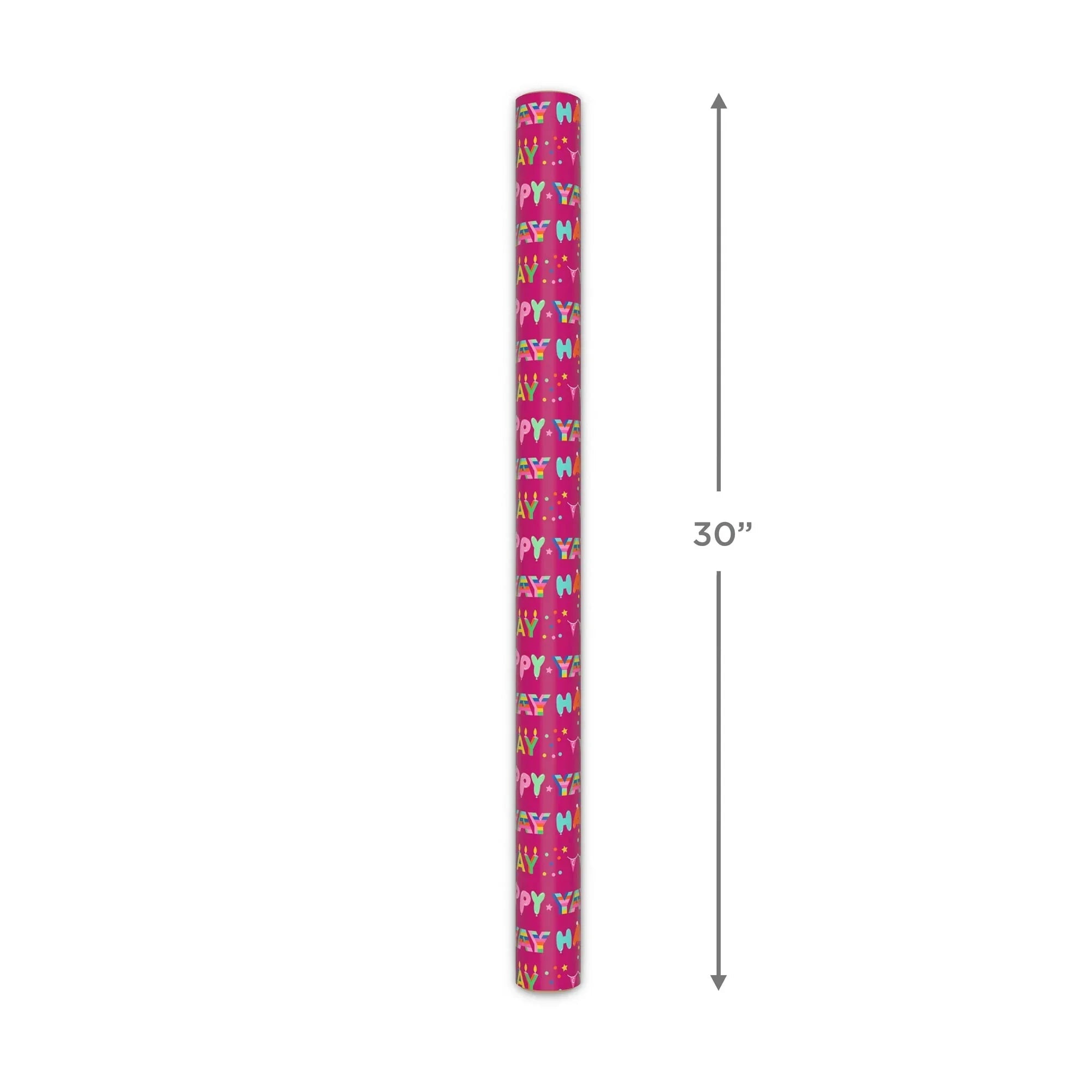 Hallmark Birthday Wrapping Paper Roll (Festive Lettering on Pink) 20 Sq. ft.