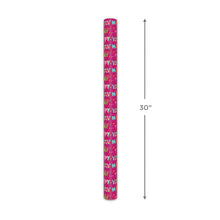 Birthday wrapping paper roll, pink festive pattern; 30 in length shown