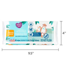 Fragrance-free baby wipes travel pack with size indicators on the front