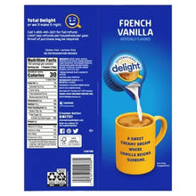 International Delight French vanilla coffee creamer singles box back panel