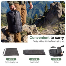 Compact rolled double sleeping bag for carrying in outdoor hiking setting
