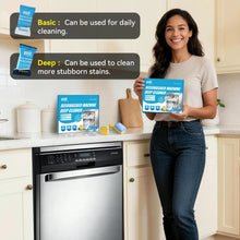 Dishwasher cleaner tablets kit with blue box and small yellow cleaning pods