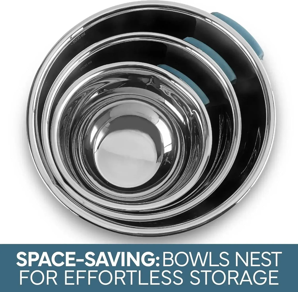 COOK WITH COLOR Stainless Steel Mixing Bowls Set and Measuring Cups- Nesting Bowls with Non-Slip Bottom and Easy-Grip Handles, 11 Pieces - USA MEGA SHOP