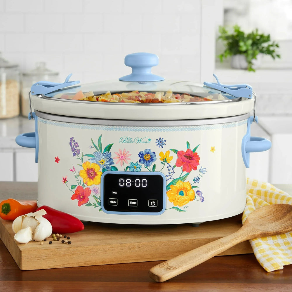 The Pioneer Woman 6-Quart Slow Cooker, Locking Lid, Digital, Brilliant Blooms, Model PW8400778514-7 - USA MEGA SHOP