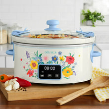 Floral 6-quart digital slow cooker with locking lid and front control panel