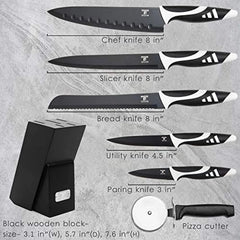 Moss & Stone Professional Kitchen Knife Chef Set, Small Knife Set With Block, Black Titanium Plated Kitchen Knife Set, Stainless Steel Scratch Resistant & Rust Proof Sharp Kitchen Knives. - USA MEGA SHOP