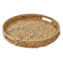 Natural water hyacinth oval tray with flat woven base and clear acrylic insert