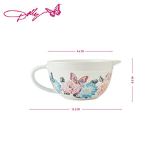 Ceramic batter bowl, white with floral butterfly print, 11.2 in wide
