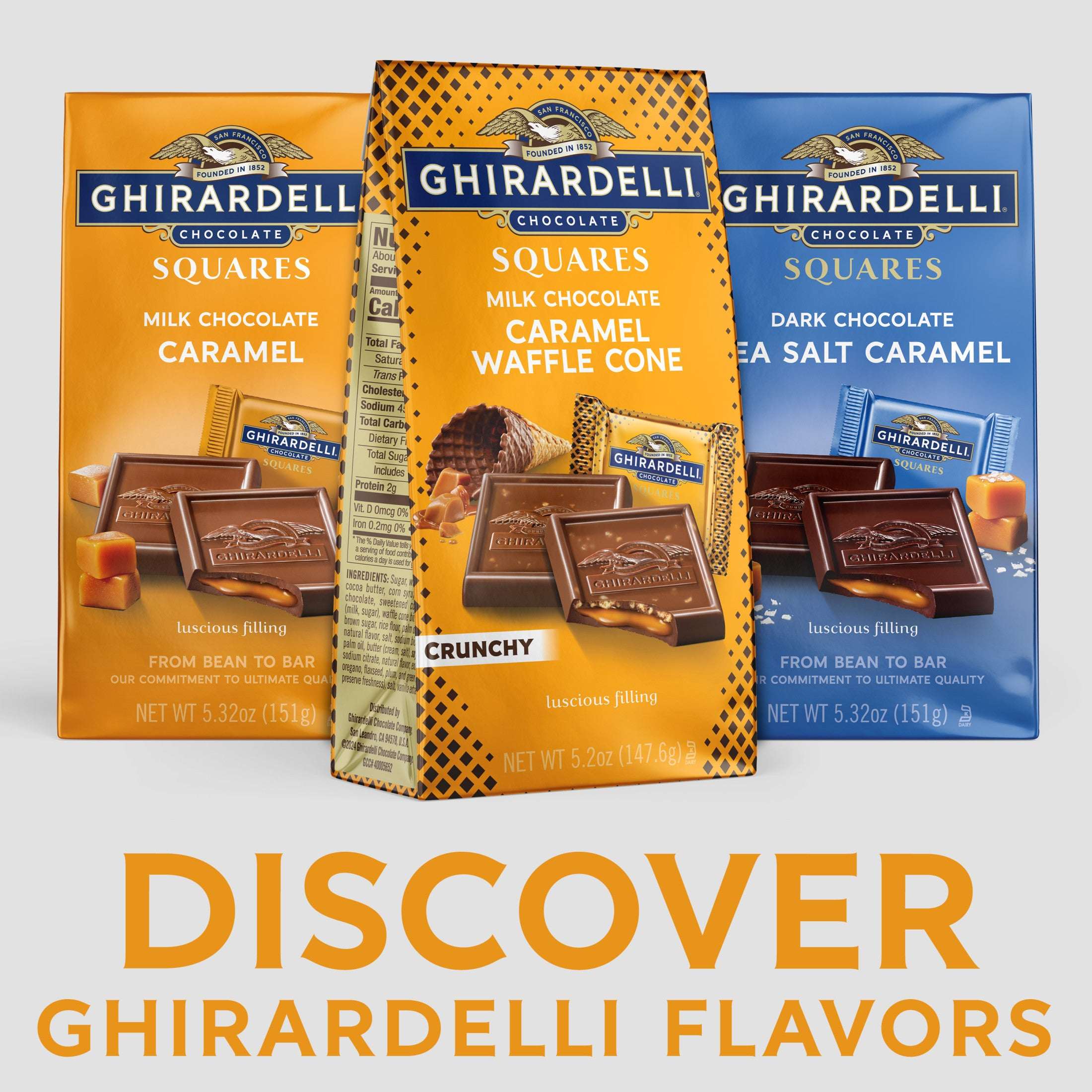 GHIRARDELLI Milk Chocolate Candy SQUARES with Caramel Waffle Cone Filling, 5.2 oz Bag