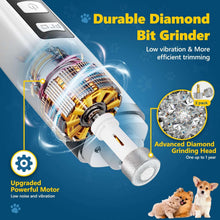 Diamond grinding bit on a pet nail grinder, cylindrical head with metallic tip
