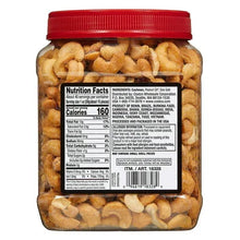 Nutrition facts label on cashew jar with red lid