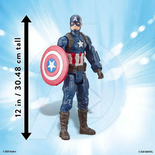 Captain America action figure holding round shield, height 12 in