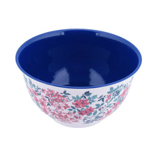 Blue interior floral melamine mixing bowl with pink and green flower print