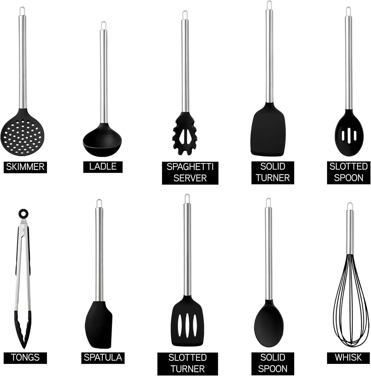 COOK WITH COLOR 10-Pc Cooking Utensils Set Kitchen Gadgets & Essentials, Black