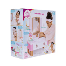 Deluxe day spa toy set box with front view of vanity and accessories