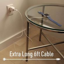 White watch charging cable with USB connectors for extra-long reach