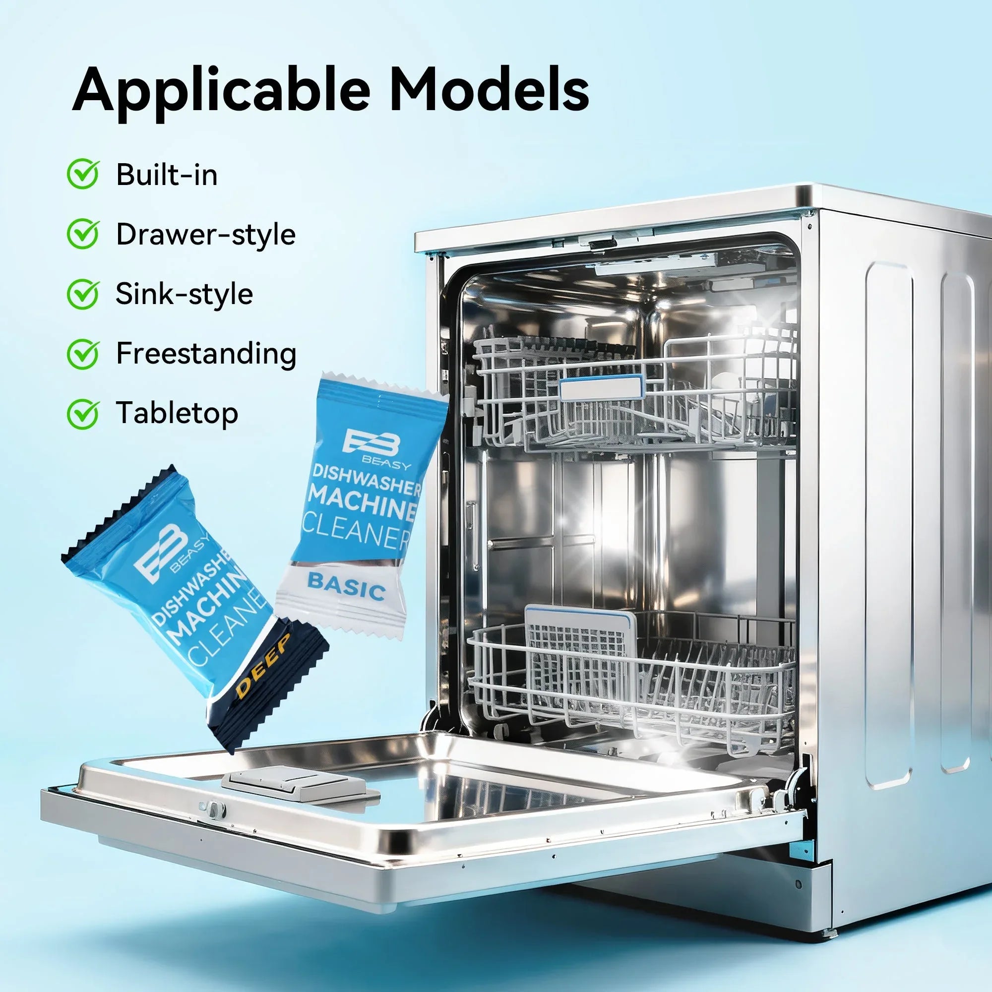 Beasy Dishwasher Cleaner Tablets - Powerful Descaler Pods to Remove Hard Water Buildup, Grease & Food Residue - 24 Tablets - USA MEGA SHOP