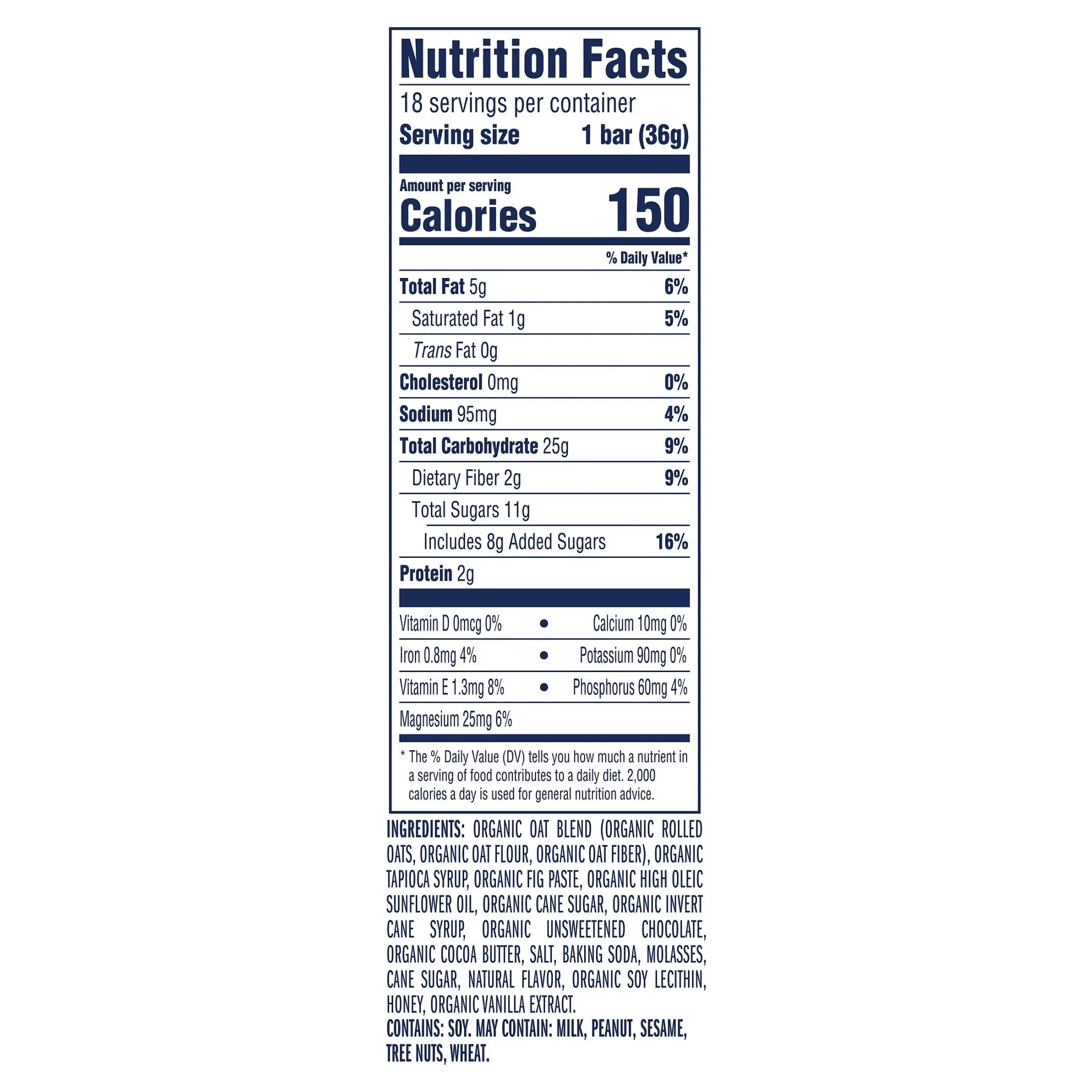 Zbar Chocolate Chip Flavor Soft Baked Snack Bars, Organic Granola Bars, 18ct