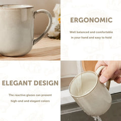 Vesteel Coffee Mug Set of 4, Ceramic Coffee Cups with Handles, 14oz Handmade Reactive Glaze Mugs Set for Coffee Tea Milk, Mug Gifts for Thanksgiving Day Anniversary, Gifts for Men, women, Home, Office and Restuarant