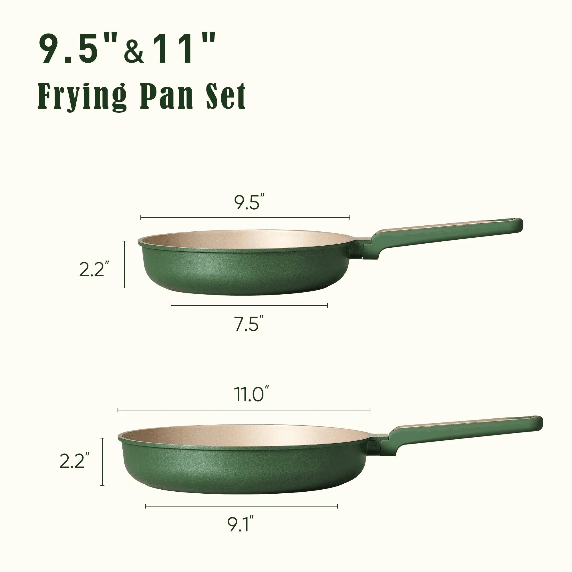 Carote Nonstick Frying Pan Set, 9.5" & 11" Skillets, Induction Compatible, Easy to Clean, Green
