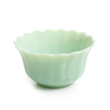 Jade scalloped ceramic bowl with fluted rim