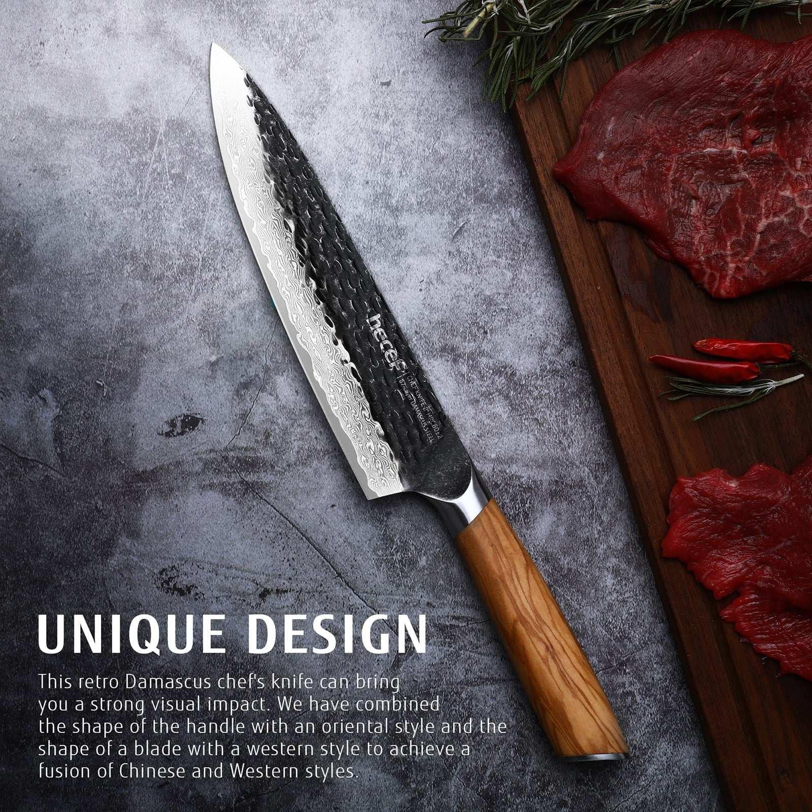 Hecef Japanese Chef Knife, Forged 67-Layer Damascus Steel Ultra Sharp Professional Hammered Carving Knife - USA MEGA SHOP