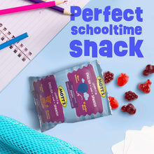 Berry fruit snack pouch pack with Perfect Scholltime Snack text and fruit icons