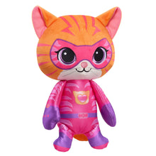 15-inch plush cat toy front view with orange ears and pink heart emblem on belly