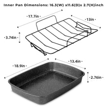 Rectangular nonstick roasting pan with included wire rack, speckled finish