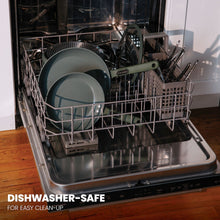 Moss green ceramic nonstick griddle pan in dishwasher-safe rack