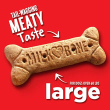 Large bone-shaped dog biscuit with embossed letters on a red background