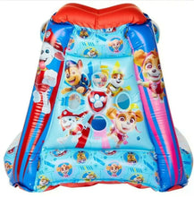 Inflatable Paw Patrol ball pit playland with character graphics on blue play area