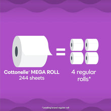 Cottonelle mega roll toilet paper icon with four regular rolls shown