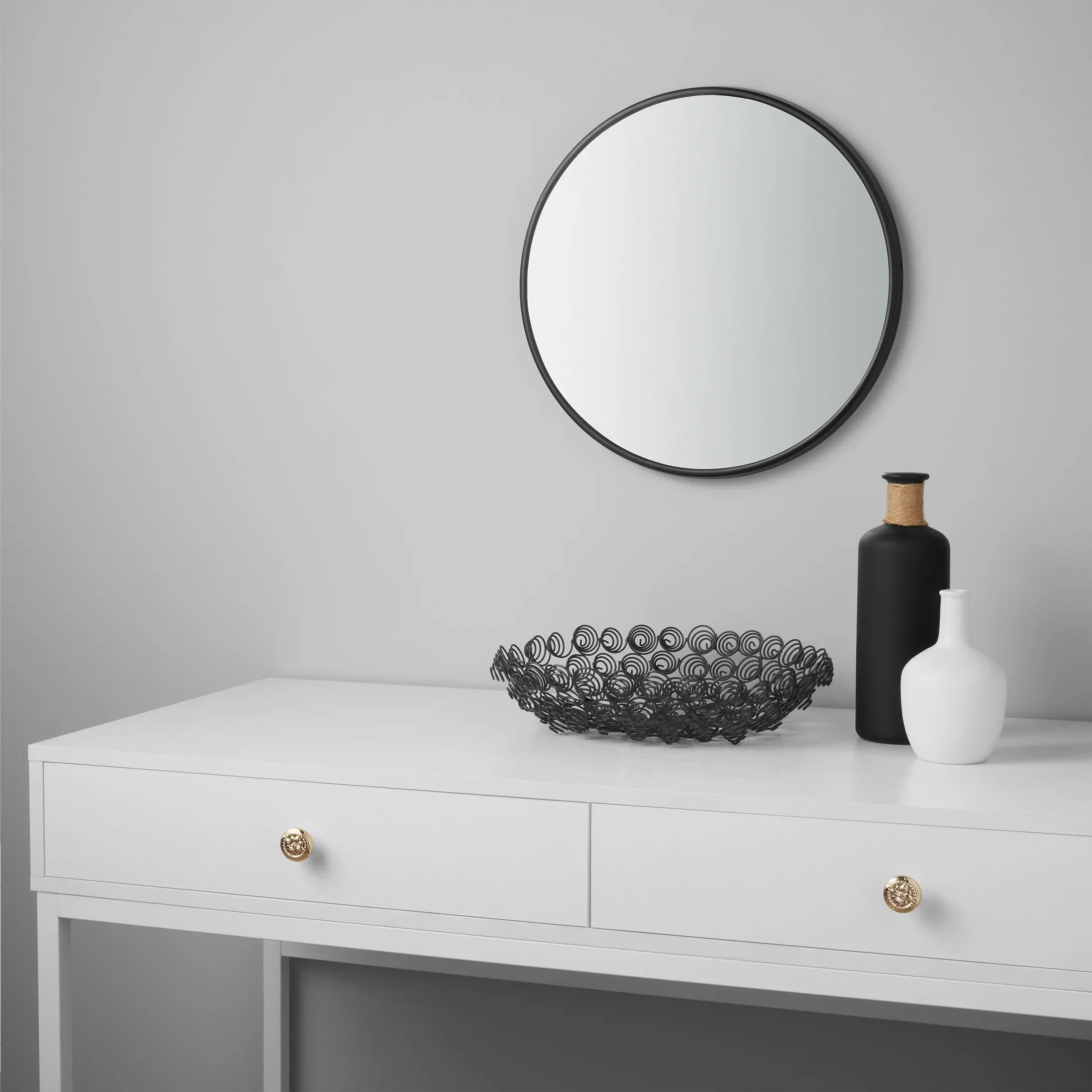Mainstays 18x18 Black Round Small Decorative Wall Mirror for Bathroom or Living Room